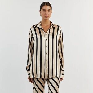 DISSH STRIPE PIPPA STONE LONG SLEEVE SATIN SHIRT BNWT